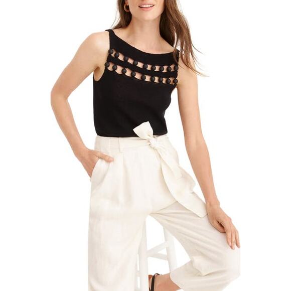 J Crew Point Sur Black XXSmall 2XS Knit Tank Sweater with Wood Bead Detail Top - Picture 11 of 12